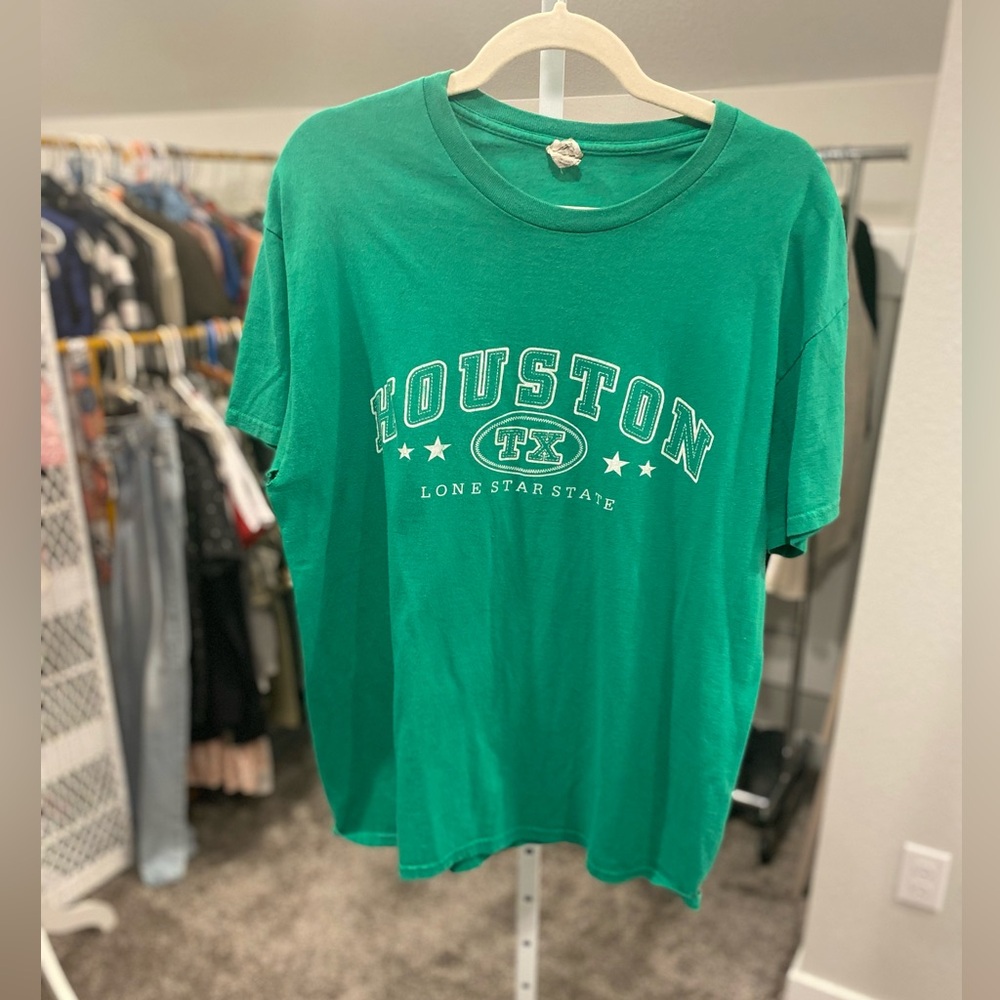Vintage Houston Texas TX Lonestar State Green Gildan Tee